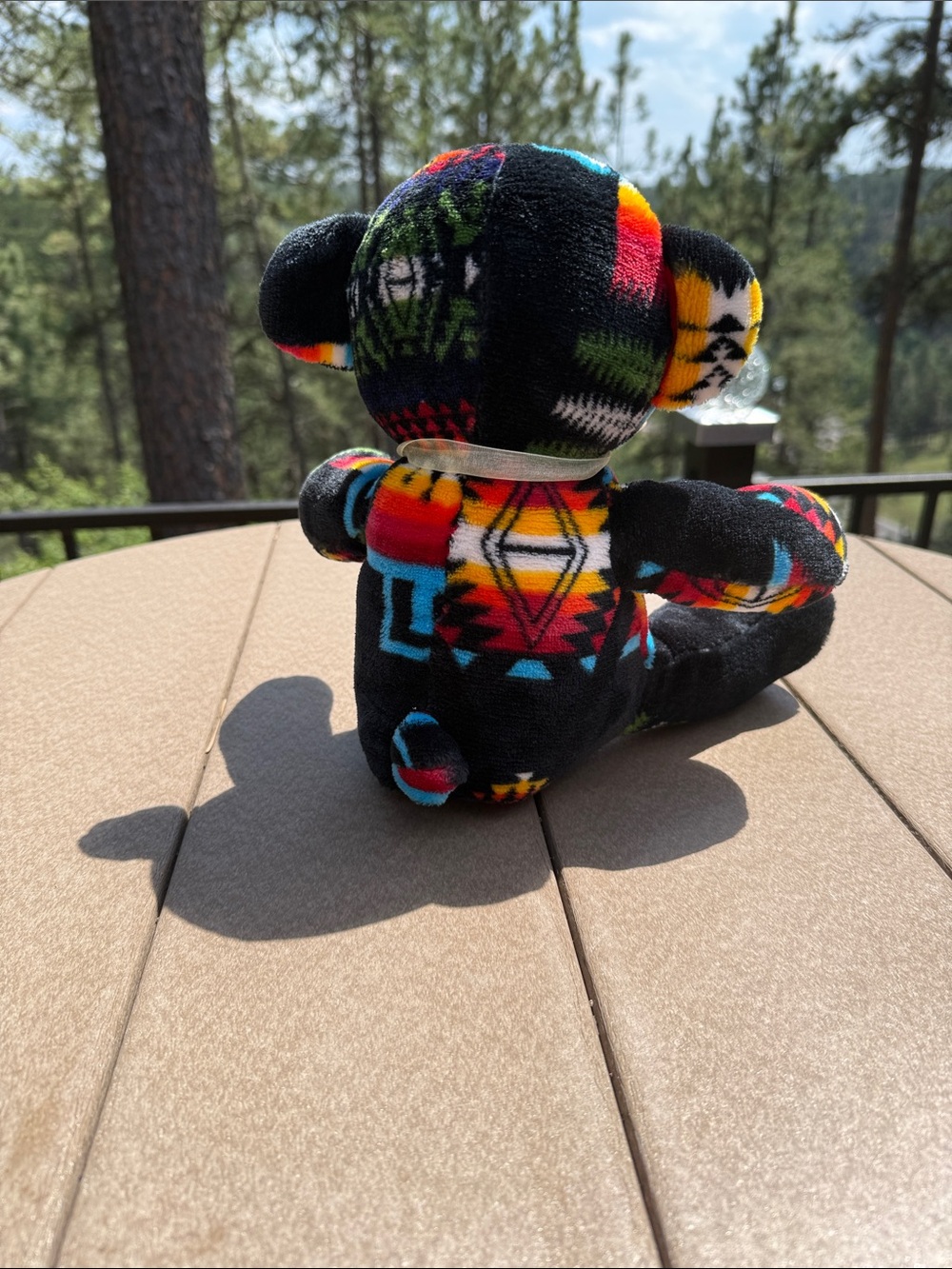 Multicolor Aztec Pattern Plush Teddy Bear with Ribbon - Picture 3 of 5